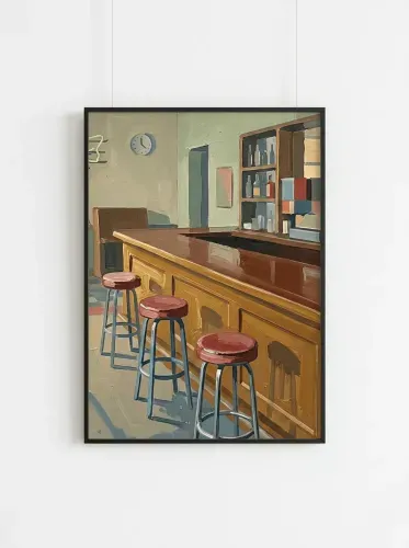 Oil Painting Retro Bar Interior Stools framed preview