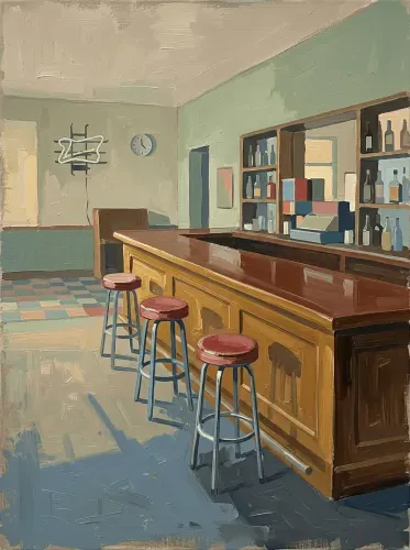 Oil Painting Retro Bar Interior Stools