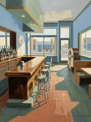 Oil Painting Retro Diner Interior Neon