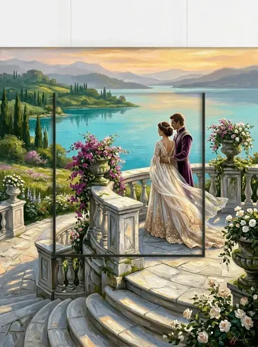 Oil Painting Romantic Lakeside Couple Portrait framed preview