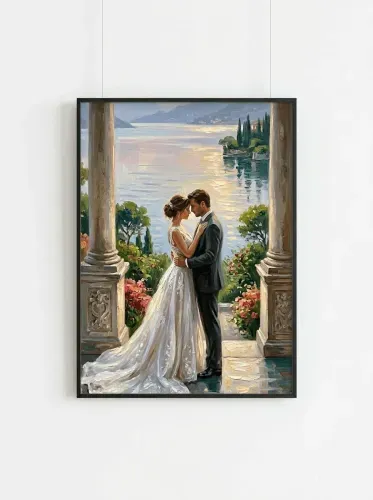 Oil Painting Romantic Wedding Couple Lakeside framed preview