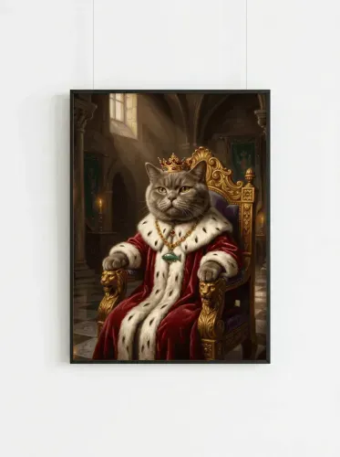 Oil Painting Royal Cat Crown Throne framed preview