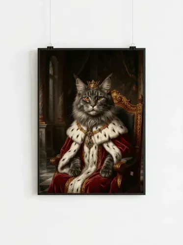Oil Painting Royal Cat Golden Crown Portrait framed preview