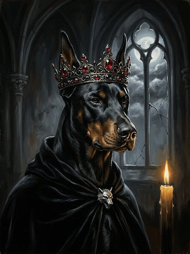 Oil Painting Royal Doberman Crown Portrait
