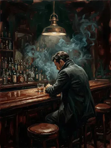 Oil Painting Solitary Bartender Moody Tavern