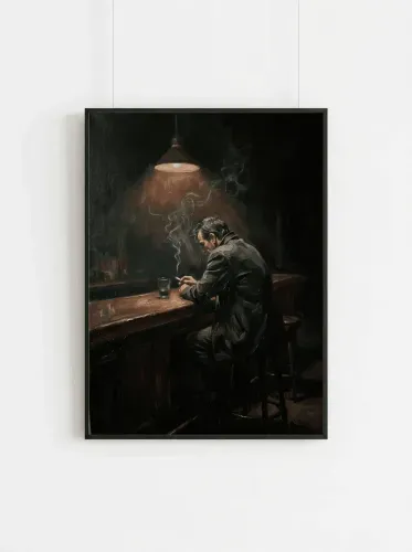 Oil Painting Solitary Smoker Bar Portrait framed preview