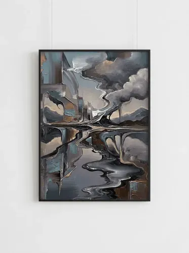 Oil Painting Surreal Floating Architecture Landscape framed preview