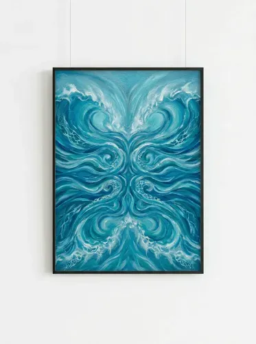 Oil Painting Symmetrical Ocean Waves Swirls framed preview