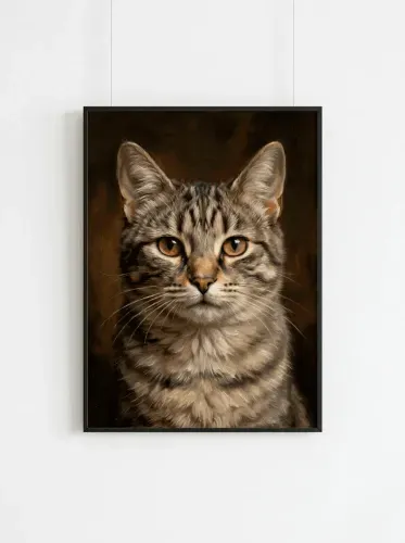 Oil Painting Tabby Cat Golden Eyes Portrait framed preview