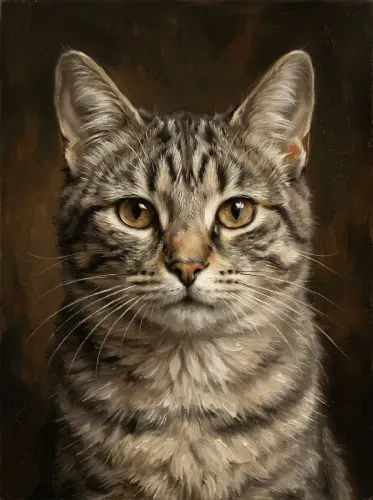 Oil Painting Tabby Cat Golden Eyes Portrait