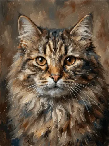 Oil Painting Tabby Cat Golden Eyes Portrait