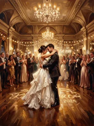 Oil Painting Wedding Couple First Dance Ballroom