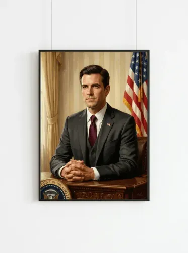 Oil Portrait Executive Burgundy Tie American Flag framed preview