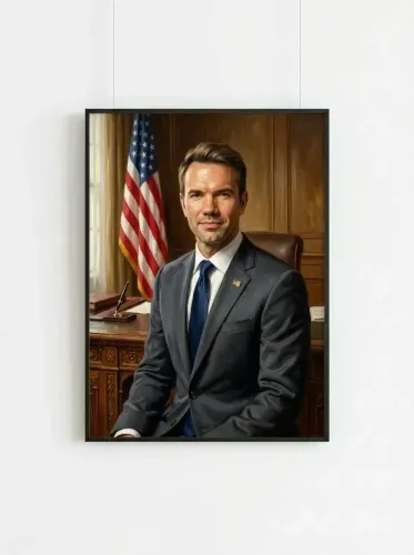 Oil Portrait Executive Navy Tie American Flag framed preview