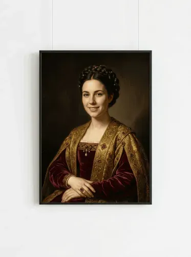 Oil Portrait Golden Embroidered Renaissance Woman framed preview