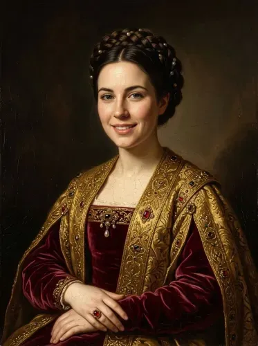 Oil Portrait Golden Embroidered Renaissance Woman
