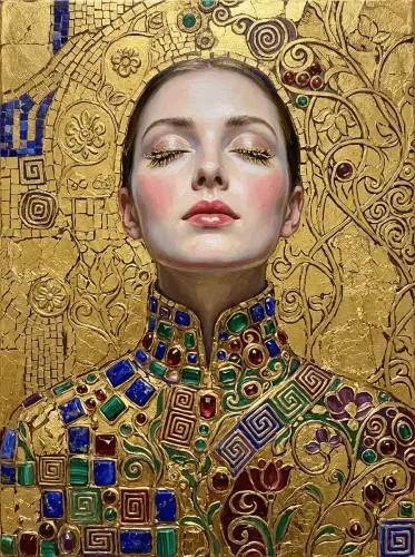 Oil Portrait Golden Mosaic Byzantine Elegance