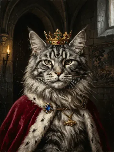 Oil Portrait Regal Cat Crown Jewels