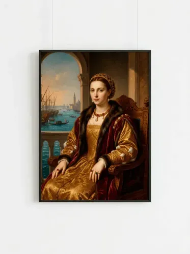 Oil Portrait Renaissance Woman Golden Gown framed preview