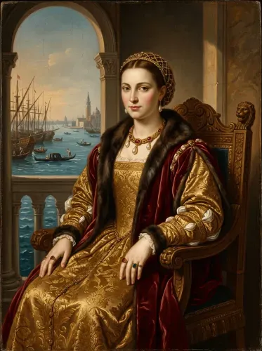 Oil Portrait Renaissance Woman Golden Gown