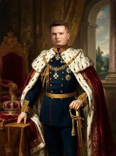 Oil Portrait Royal Ermine Cloak Majesty