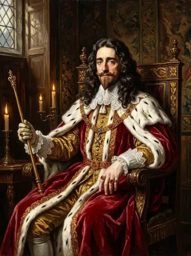 Oil Portrait Royal Ermine Scepter Throne