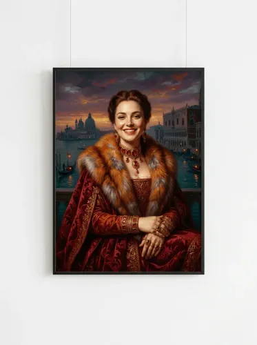 Oil Portrait Venetian Fur Collar Ruby Jewels framed preview