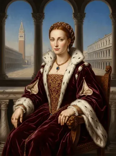 Oil Portrait Venetian Noble Fur Collar