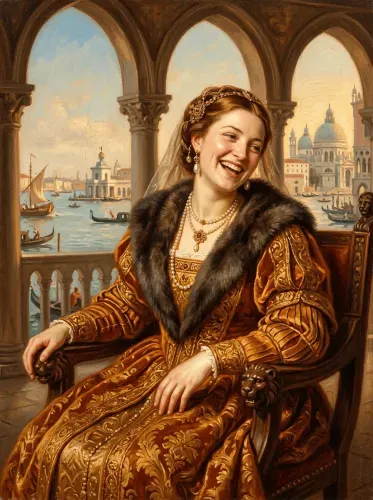 Oil Portrait Venetian Princess Golden Brocade