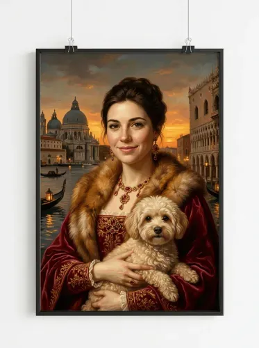 Oil Portrait Venetian Woman Fur Jewels framed preview