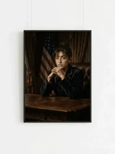 Oil Portrait Woman Executive American Flag framed preview