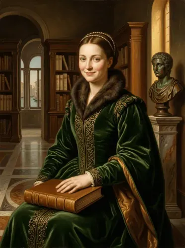 Oil Renaissance Portrait Pearl Headpiece Library