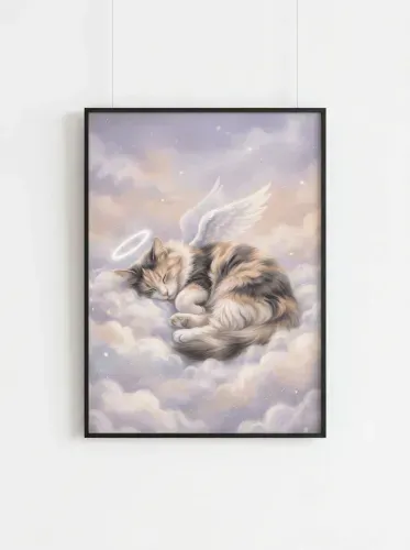 Pastel Angel Cat Sleeping Clouds framed preview