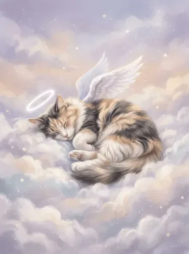 Pastel Angel Cat Sleeping Clouds