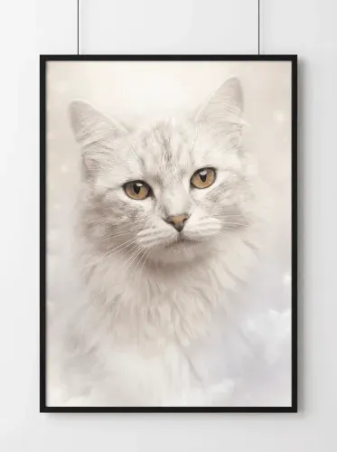Photorealistic White Cat Golden Eyes Portrait framed preview