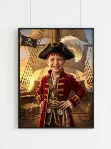 Pirate Captain Oil Portrait Red Coat framed preview