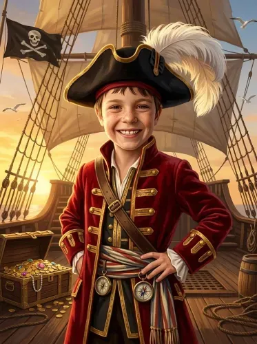 Pirate Captain Oil Portrait Red Coat