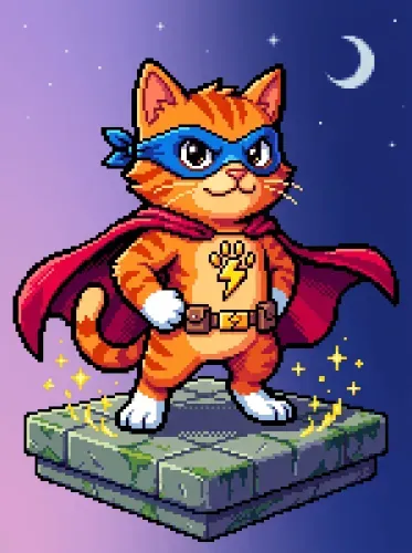 Pixel Art Superhero Cat Lightning Bolt