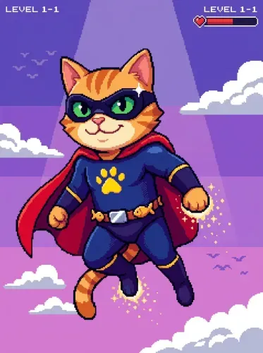 Pixel Art Superhero Cat Mask Canvas
