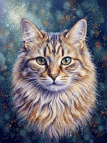 Pointillist Cat Emerald Eyes Canvas