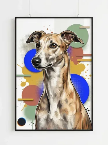 Pop Art Dog Portrait Geometric Shapes framed preview