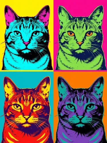 Pop Art Neon Cat Four Panel Print