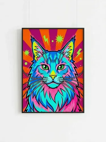 Pop Art Neon Cat Psychedelic Burst framed preview