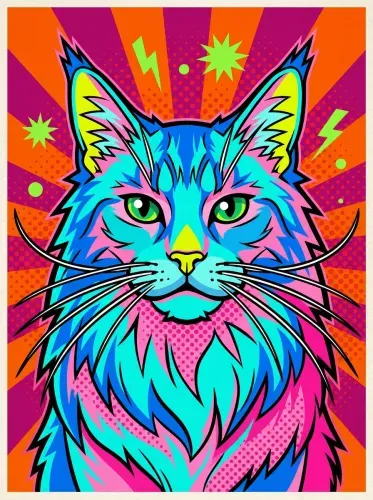 Pop Art Neon Cat Psychedelic Burst