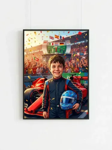 Pop Art Racing Champion Boy Portrait framed preview