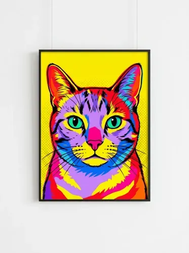 Pop Art Rainbow Cat Turquoise Eyes framed preview