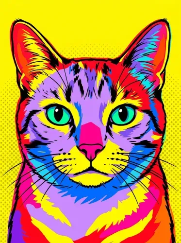 Pop Art Rainbow Cat Turquoise Eyes