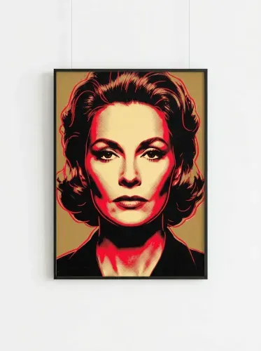 Pop Art Red Neon Portrait Gold Background framed preview