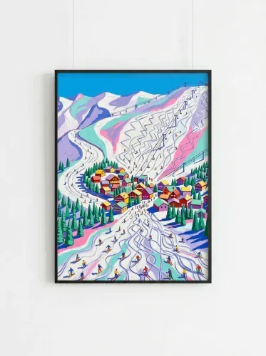 Pop Art Ski Resort Vibrant Slopes framed preview