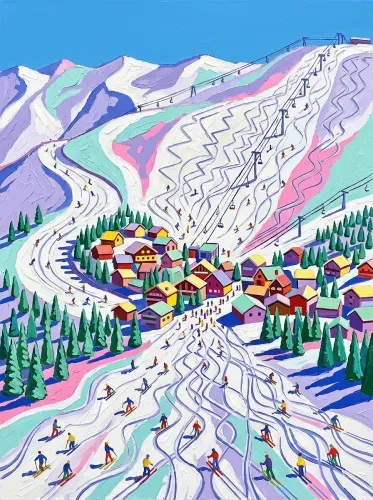 Pop Art Ski Resort Vibrant Slopes